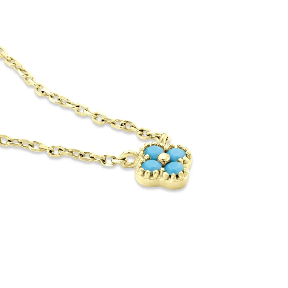 Gold Turquoise Petal Flower - Sterling Silver