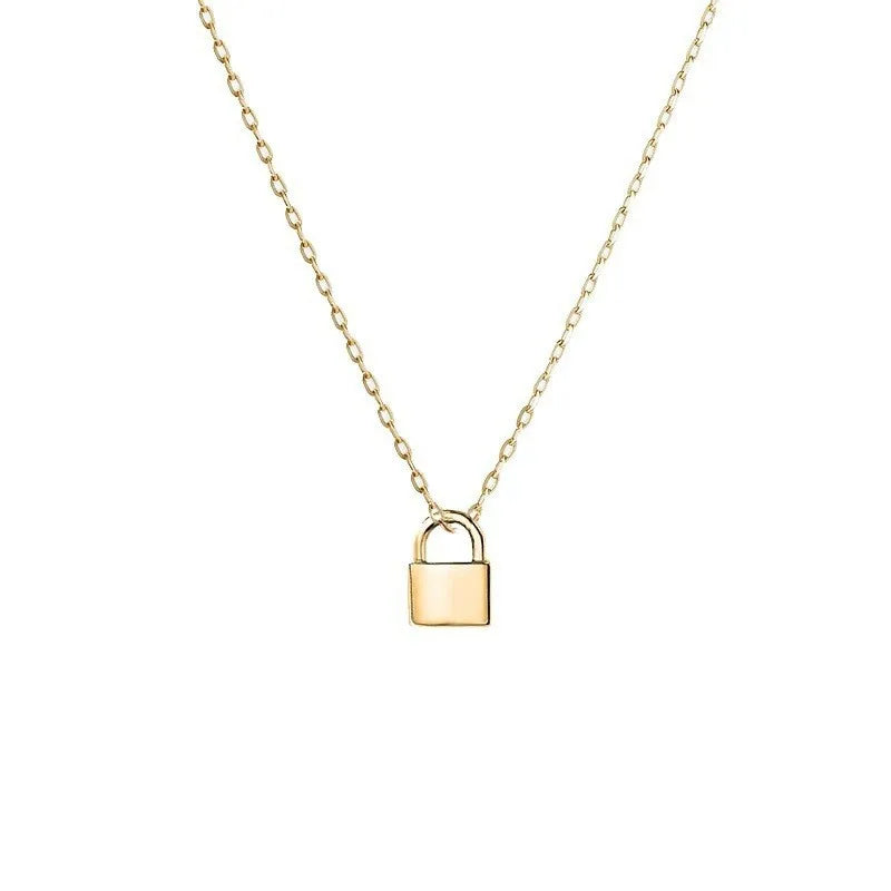 Gold Tiny Lock Necklace - Sterling Silver