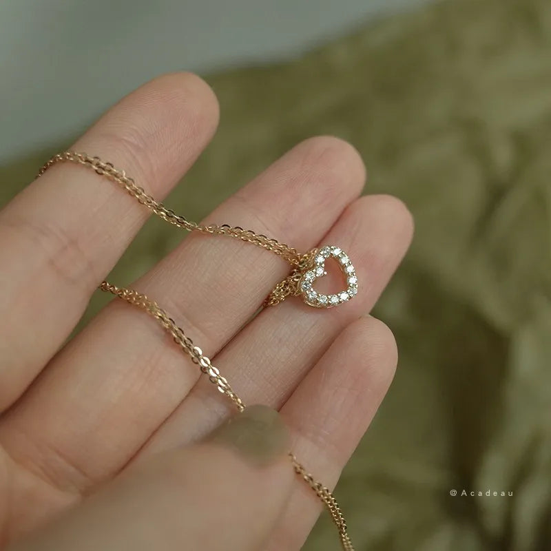Gold Heart Necklace - Sterling Silver