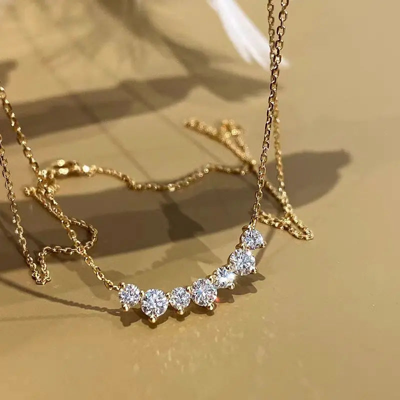 Gold Smile Shiny Oval Diamond Zircon Pendant Necklace - Sterling Silver