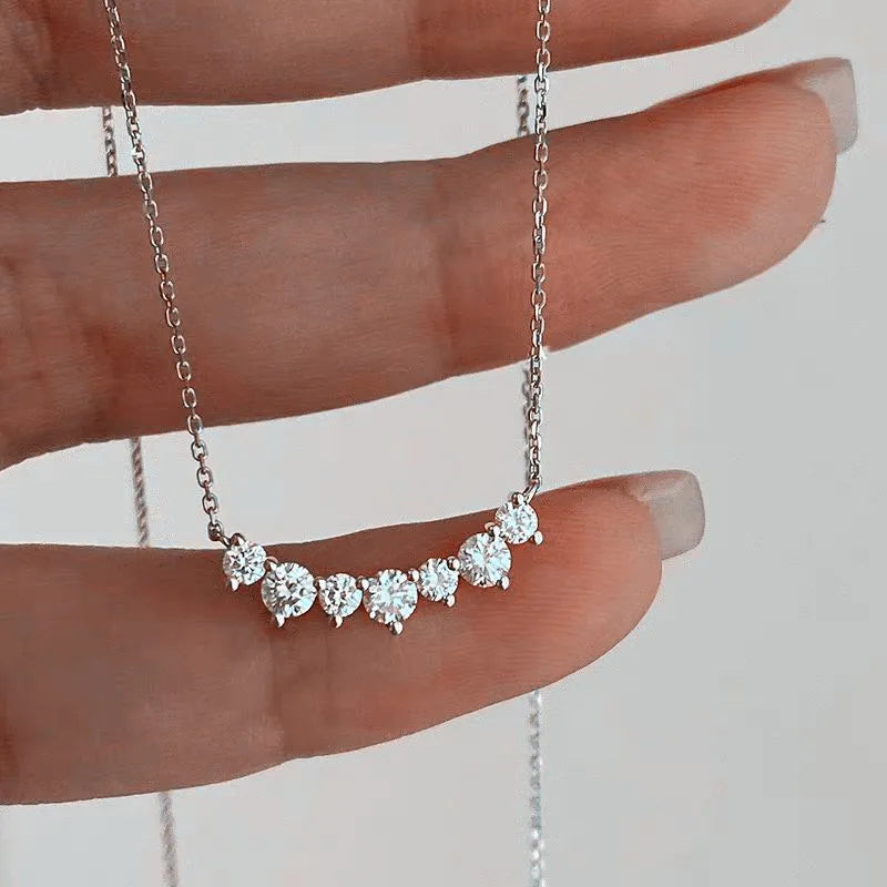 Silver Smile Shiny Oval Diamond Zircon Pendant Necklace - Sterling Silver