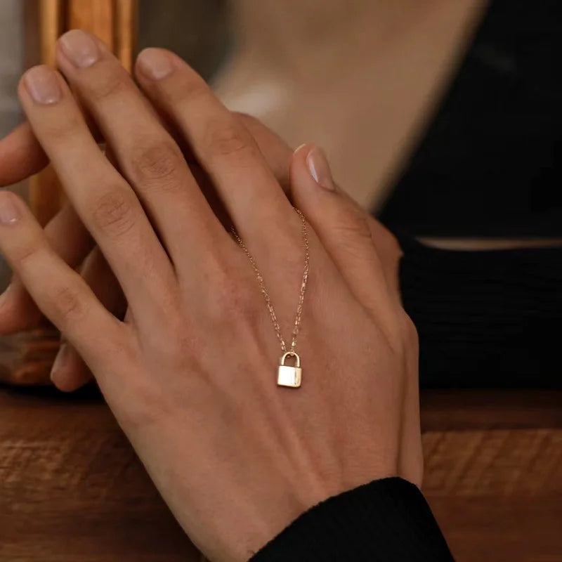Gold Tiny Lock Necklace - Sterling Silver