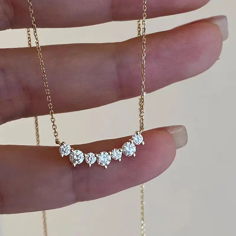 Gold Smile Shiny Oval Diamond Zircon Pendant Necklace - Sterling Silver
