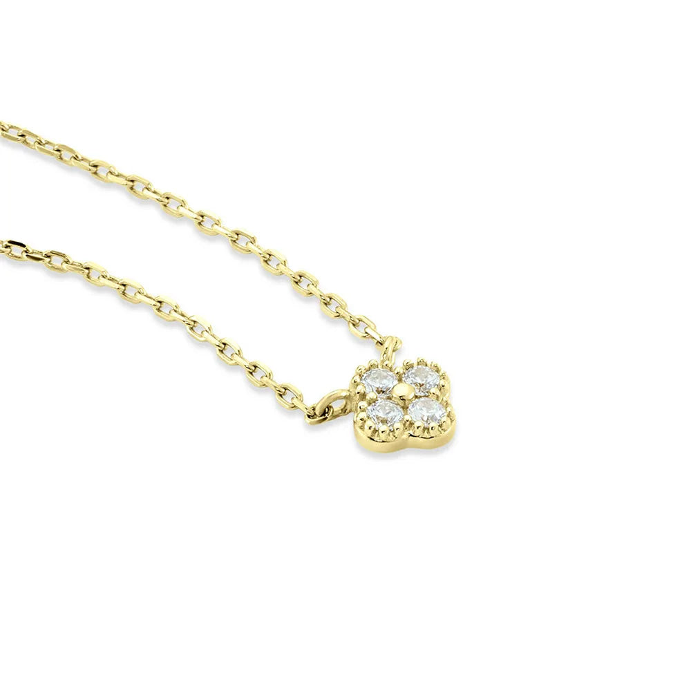 Gold Oval Diamond Petal Flower - Sterling Silver