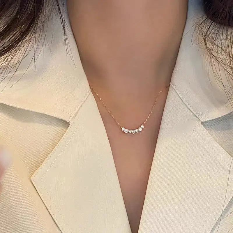 Gold Smile Shiny Oval Diamond Zircon Pendant Necklace - Sterling Silver
