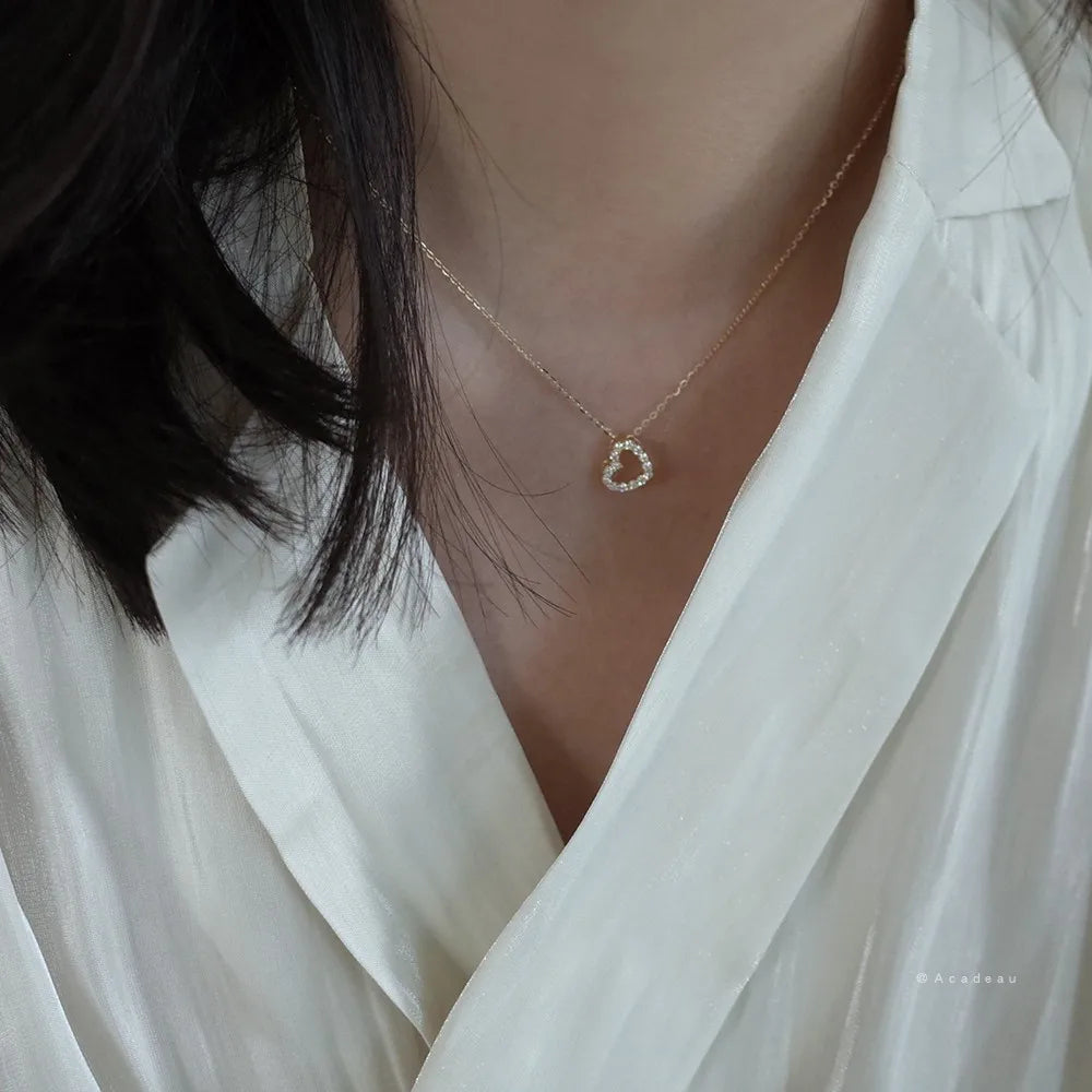 Gold Heart Necklace - Sterling Silver