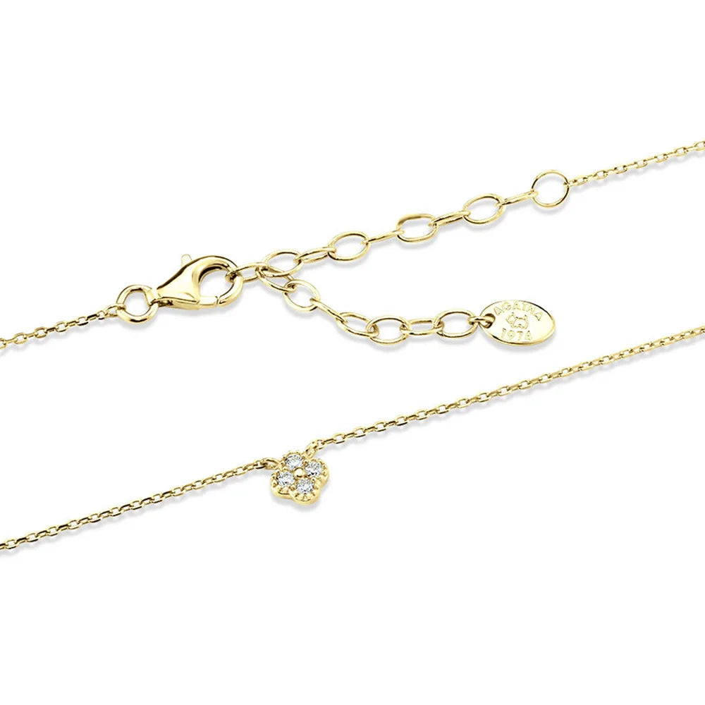 Gold Oval Diamond Petal Flower - Sterling Silver