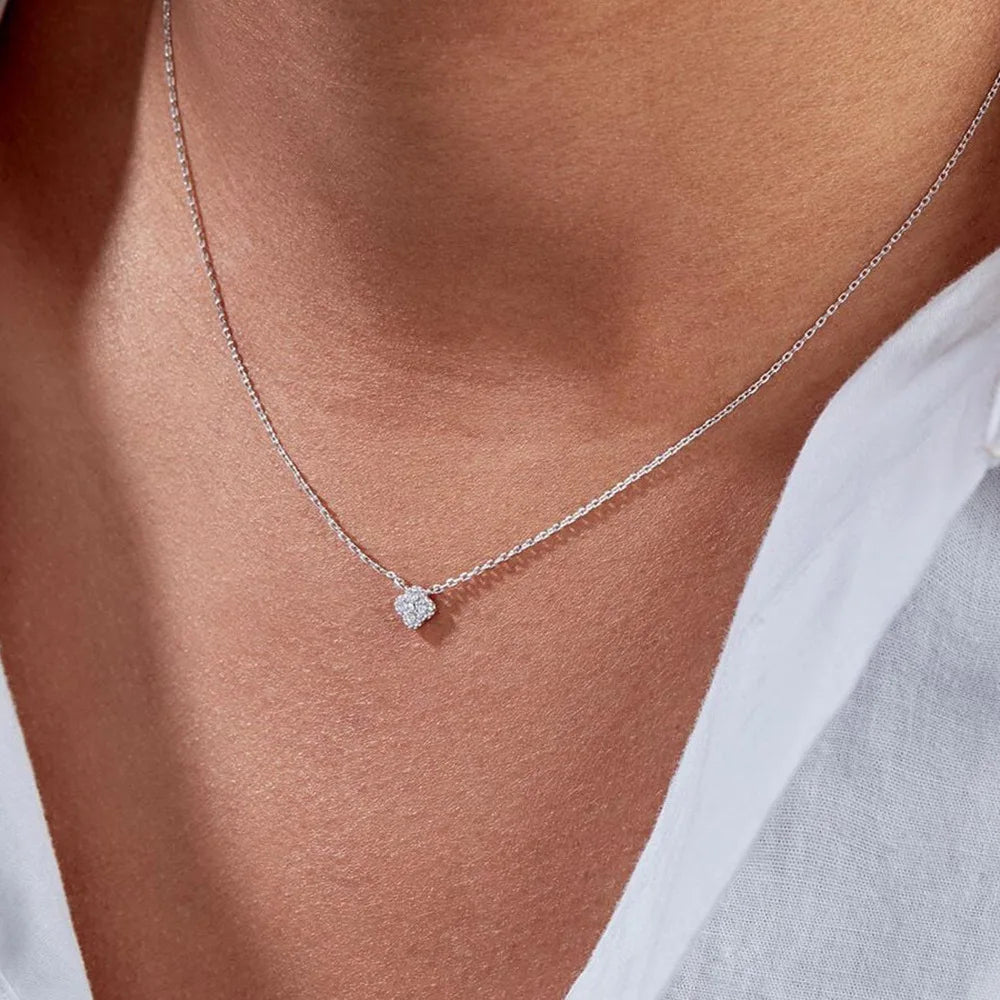Silver Oval Diamond Petal Flower - Sterling Silver