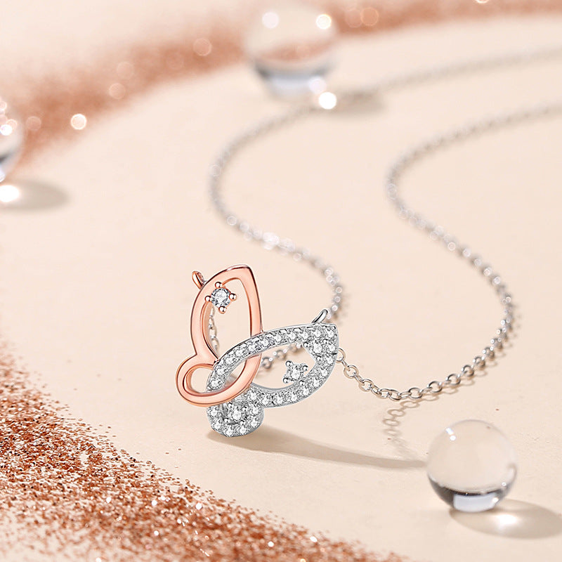 Two-Tone Butterfly Necklace - Sterling Silver