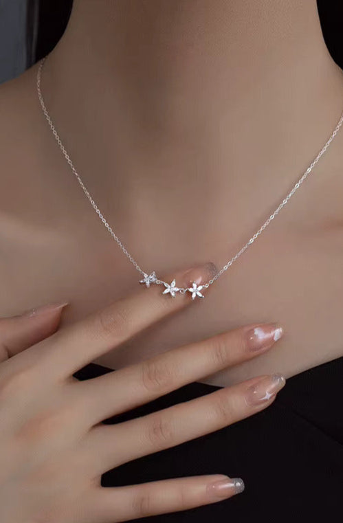 Silver Flower Star Necklace - Sterling Silver