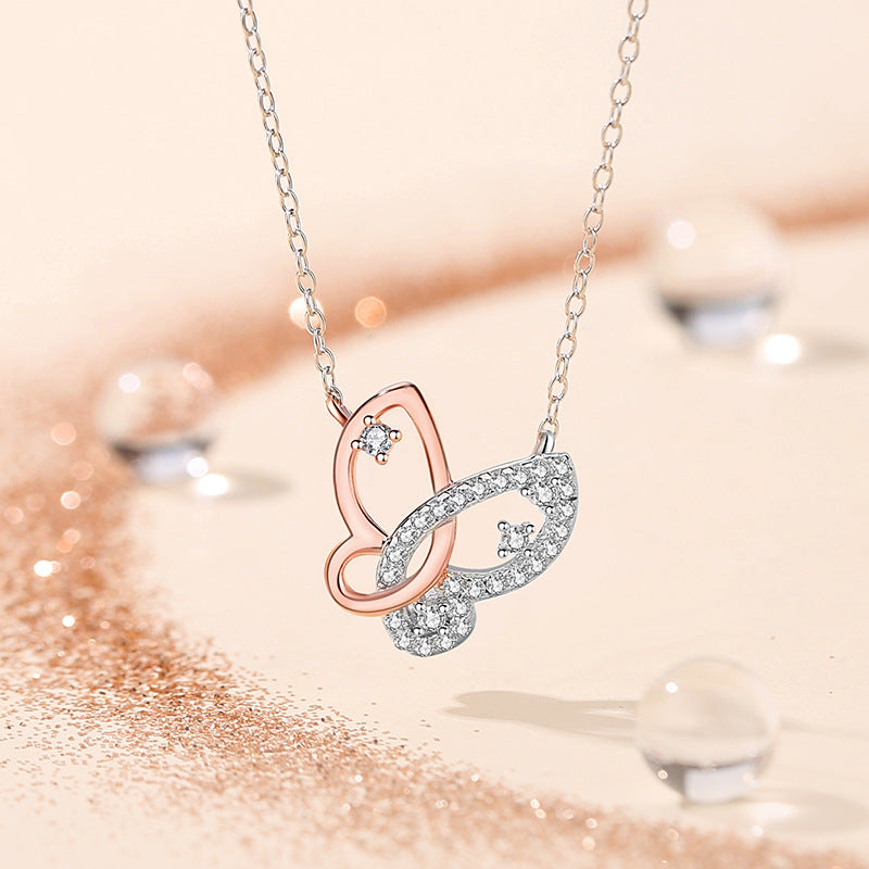 Two-Tone Butterfly Necklace - Sterling Silver