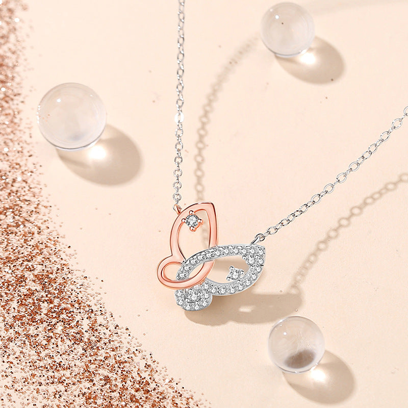 Two-Tone Butterfly Necklace - Sterling Silver