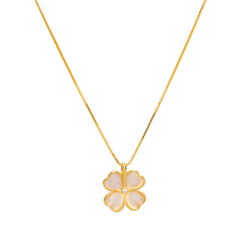 Gold Heart Four Leaf Clover - Sterling Silver