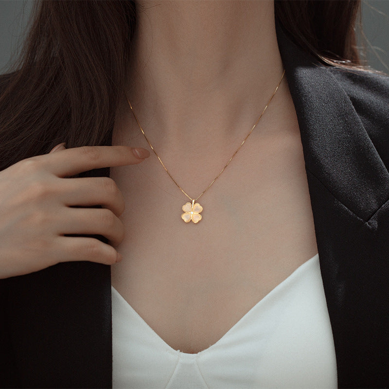 Gold Heart Four Leaf Clover - Sterling Silver